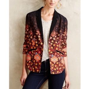 Anthropologie Black and Orange Patterned Blazer